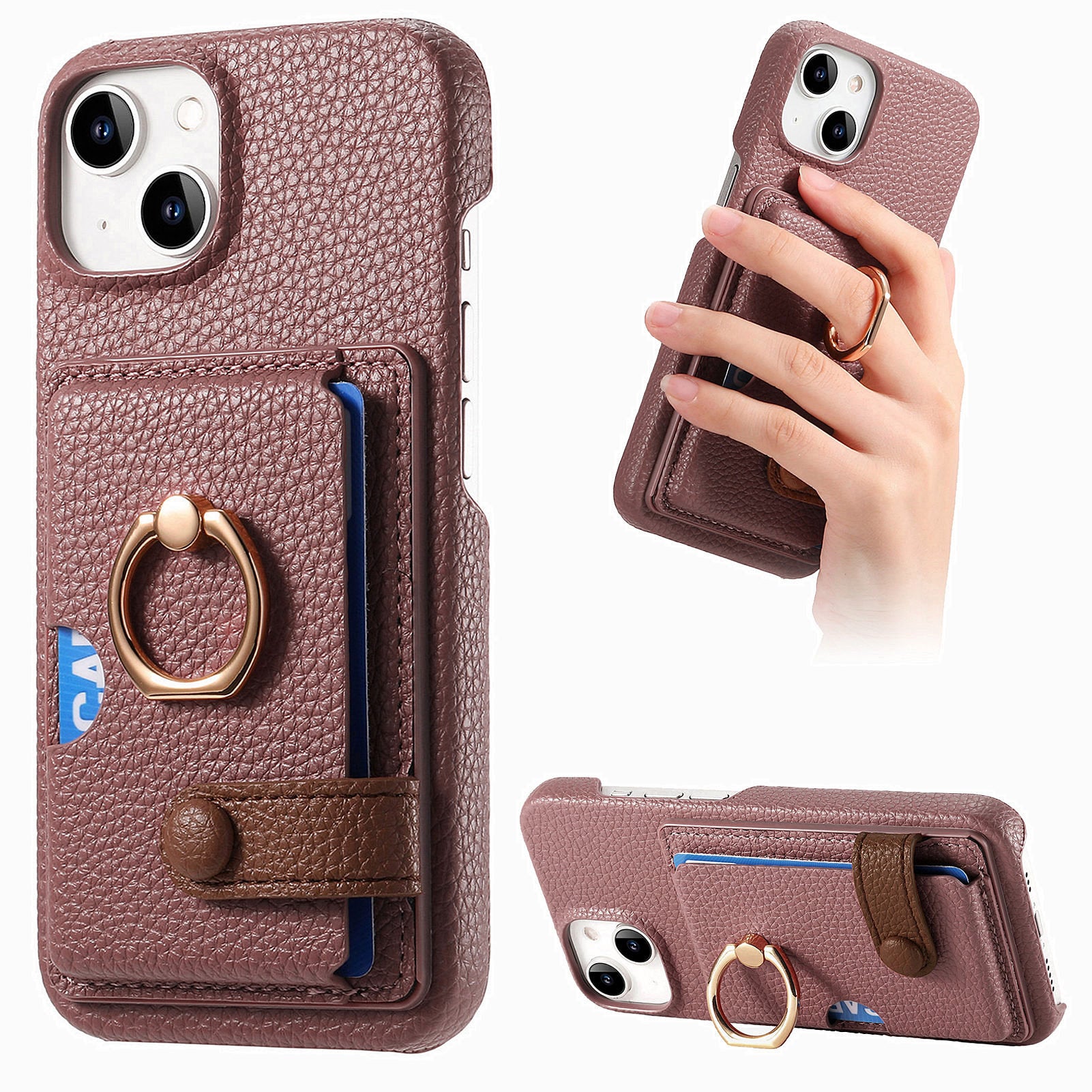 Y2 For iPhone 14 Case Kickstand Card Slot PU+PC+TPU Anti-Drop Phone Shell Y2 For iPhone 14 Case Kickstand Card Slot PU+PC+TPU Anti-Drop Phone Shell